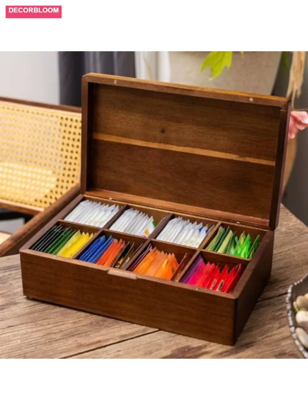 Acacia Wood Tea Bag Organizer with 8 Compartments